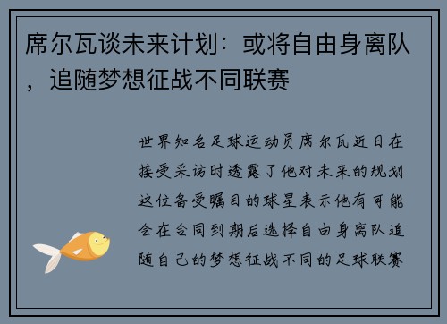 席尔瓦谈未来计划：或将自由身离队，追随梦想征战不同联赛