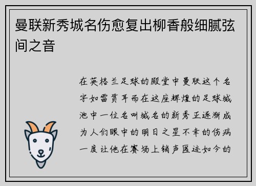 曼联新秀城名伤愈复出柳香般细腻弦间之音